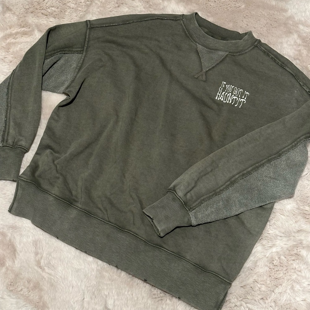 NWOT Aerie Olive oversized Haunt crew neck xxs